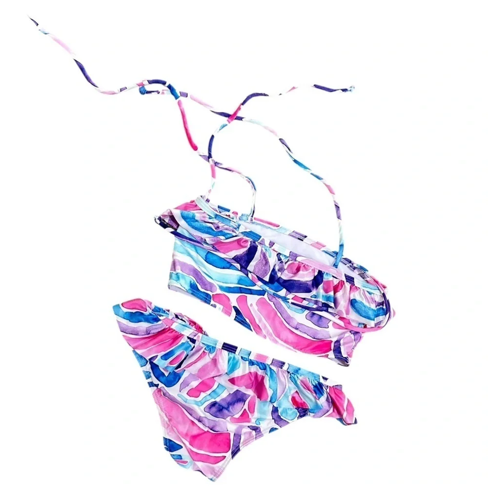 Kiddy Flower Starfish Print Bikini Set & boy shorts Pink, purple & Blue sz 6